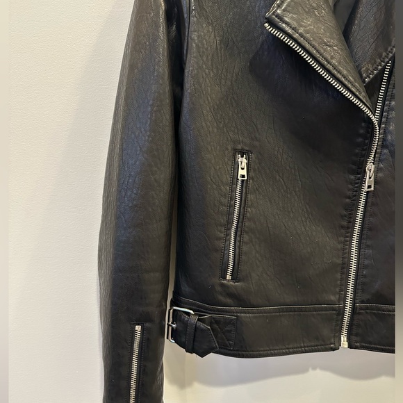 Topshop Classic Faux Leather Biker Jacket - Black (Size 4) - Picture 5 of 8